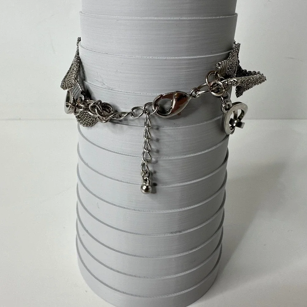 Layered Silver Tone Mesh Bracelet Multi‎ Strand Rhinestone Oval Statement Event
